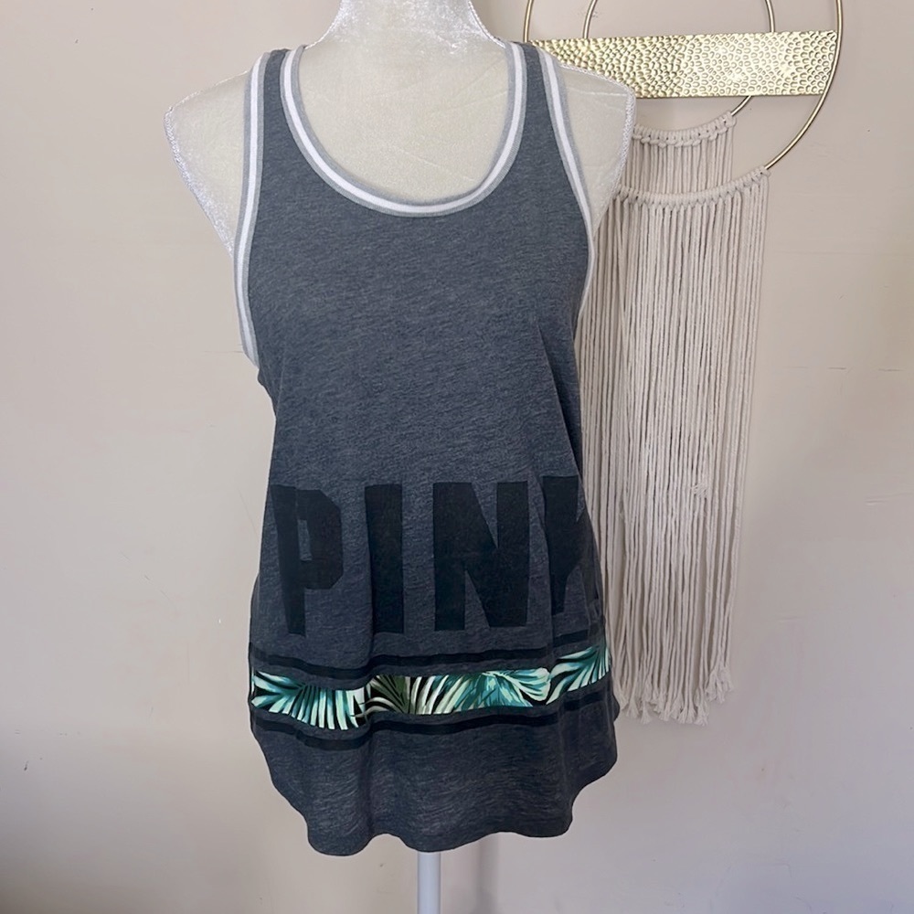 Pink Victoria’s Secret • palm leaf racerback tank top